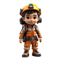 AI generated 3d firefighter isolated on isolated transparent background png. Generated with Ai png