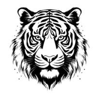 Single silhouette of realistic tiger head, front view. Modern logo design, tattoo vector