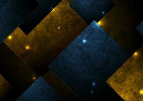 Abstract blue yellow glowing shiny squares minimal grunge background vector