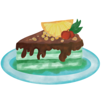 Green tea cake with chocolate cream berry lemon mint topping png