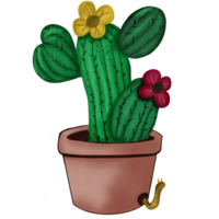 cactus with yellow and red flowers In a Pot png