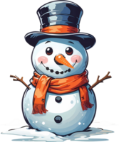 ai généré bonhomme de neige avec chapeau et écharpe png