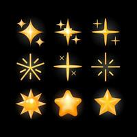 Shimmering stars, shiny sparks and glittering elements. Sparkling 3d vector icons, modern futuristic design. Suitable for design elements