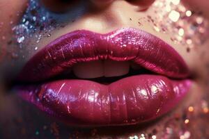 AI generated Radiant Glittery lips. Generate Ai photo