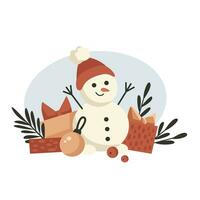 monigote de nieve con regalo cajas invierno ilustración vector