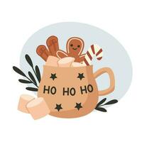 Cup of hot cocoa with cookie vector