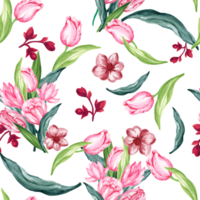 Tulip garden isolated seamless pattern watercolor  spring and summer png
