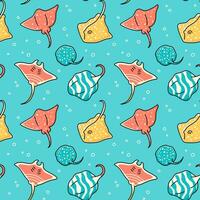 Seamless pattern with colorful cartoon stingrays on a blue background vector