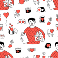 Seamless romantic pattern. Man with gift png