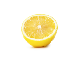 Fresh yellow lemon half isolated with clipping path and shadow in png file format