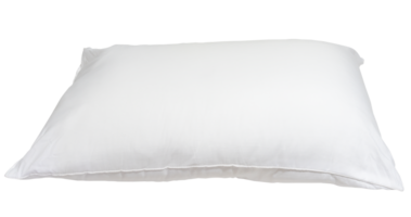 White pillow without case after guest's use at hotel or resort room isolated in png file format, Concept of comfortable and happy sleep in daily life