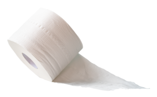 Single roll of white tissue paper or napkin prepared for use in toilet or restroom isolated with clipping path in png file format