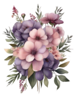 ai généré gratuit élégant fleur bouquet aquarelle clipart dessins transparent png arrière-plan, génératif ai