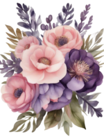 ai generado gratis elegante flor ramo de flores acuarela clipart diseños transparente png fondo, generativo ai