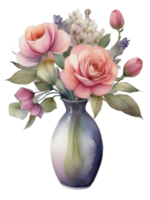 AI generated Free Elegant Flower Bouquet Watercolor Clipart Designs Transparent PNG Background, Generative Ai