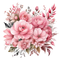 ai generado gratis elegante flor ramo de flores acuarela clipart diseños transparente png fondo, generativo ai