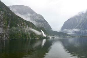 Stirling Falls in Milford Sound, part of Fiordland National Park, New Zealand photo