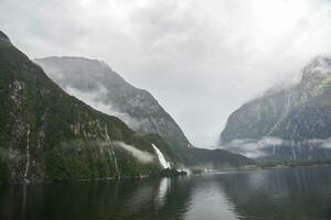 Stirling Falls in Milford Sound, part of Fiordland National Park, New Zealand photo