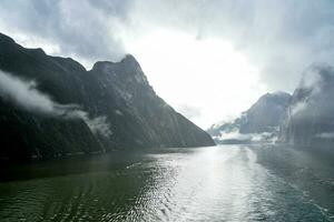 Stirling Falls in Milford Sound, part of Fiordland National Park, New Zealand photo