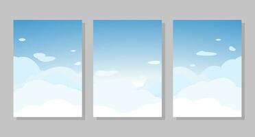 Set of sky background, frames. Curly clouds. Vector illustration. Social media banner template for stories, posts, blogs, cards, invitations.