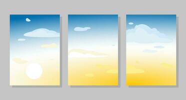 Set of sky background, frames. Dawn and clouds. Vector illustration. Social media banner template for stories, posts, blogs, cards, invitations.