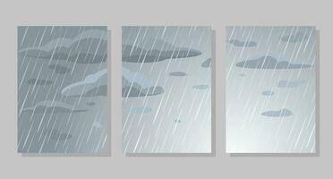 Set of sky background, frames. Rain and clouds. Vector illustration. Social media banner template for stories, posts, blogs, cards, invitations.