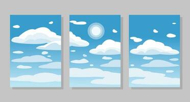 Set of sky background, frames. Sun and clouds. Vector illustration. Social media banner template for stories, posts, blogs, cards, invitations.