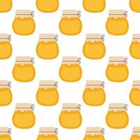 Seamless pattern with honey jar. Vector illustration for honey design, beekeeper branding, background, wrapping paper, fabric textile.
