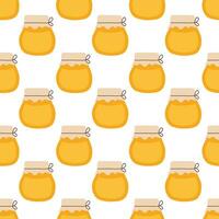 Seamless pattern with honey jar. Vector illustration for honey design, beekeeper branding, background, wrapping paper, fabric textile.