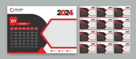 Modern office desk schedule layout for 2024 with accurate date format and image placeholder vector