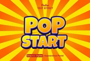 pop start text effect with editable color and orange graphic style. vector