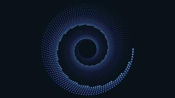 Abstract spiral round vortex style dotted sound background in dark blue color. vector