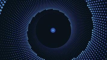 Abstract spiral round vortex style dotted sound background in dark blue color. vector