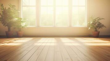 ai generado generativo ai, ligero vacío moderno habitación con cortejar piso y destello desde el ventana, interior antecedentes para el presentación foto