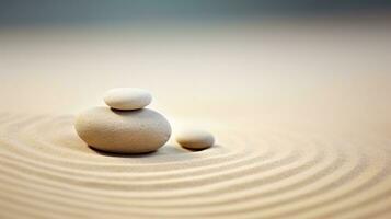 AI generated Generative AI, Zen garden with sand and stones, hypnotic simple illustration, calm relax and meditation concept photo