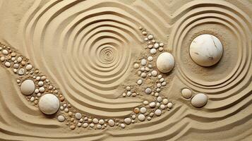 AI generated Generative AI, Zen garden with sand and stones, hypnotic simple illustration, calm relax and meditation concept photo