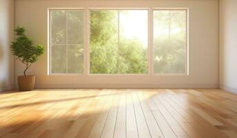 ai generado generativo ai, ligero vacío moderno habitación con cortejar piso y destello desde el ventana, interior antecedentes para el presentación foto