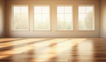 ai generado generativo ai, ligero vacío moderno habitación con cortejar piso y destello desde el ventana, interior antecedentes para el presentación foto