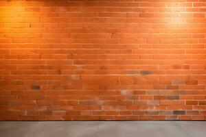 AI generated concrete floor with orange brick wall with lighting pattern texture background photo