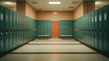 AI generated Generative AI, Row of high school lockers in the hallway, locker room photo