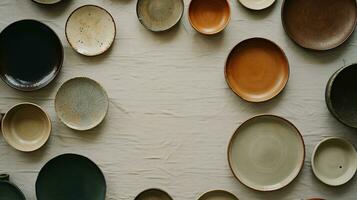 AI generated Generative AI, crafted pottery, still life of hand made pottery and ceramic bowls, hobby and leisure concept photo