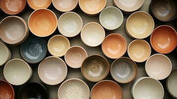 AI generated Generative AI, crafted pottery, still life of hand made pottery and ceramic bowls, hobby and leisure concept photo