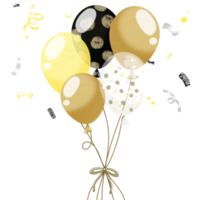 Bunch of party balloon with confetti on transparent background, png
