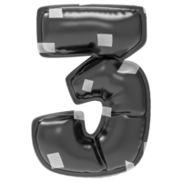 Balloon 3 Number Black 3D Render png