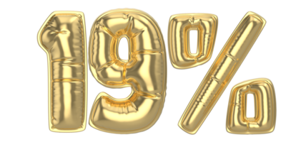 19 Percent Gold 3D Number png