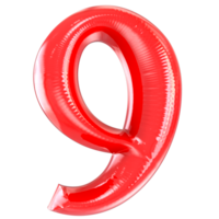 ballon 9 aantal rood 3d png