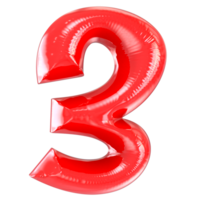 Palloncino 3 numero rosso 3d png