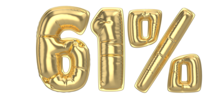 61 Percent Gold 3D Number png