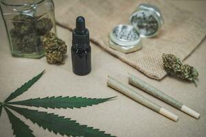 CBD medical marijuana and hemp leaves. Medical cannabis photo