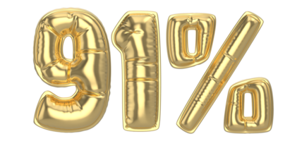 91 Percent Gold 3D Number png